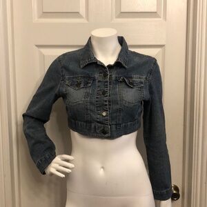 STAR mid drift blue Jean jacket long sleeve SZ Small crop date night jun…